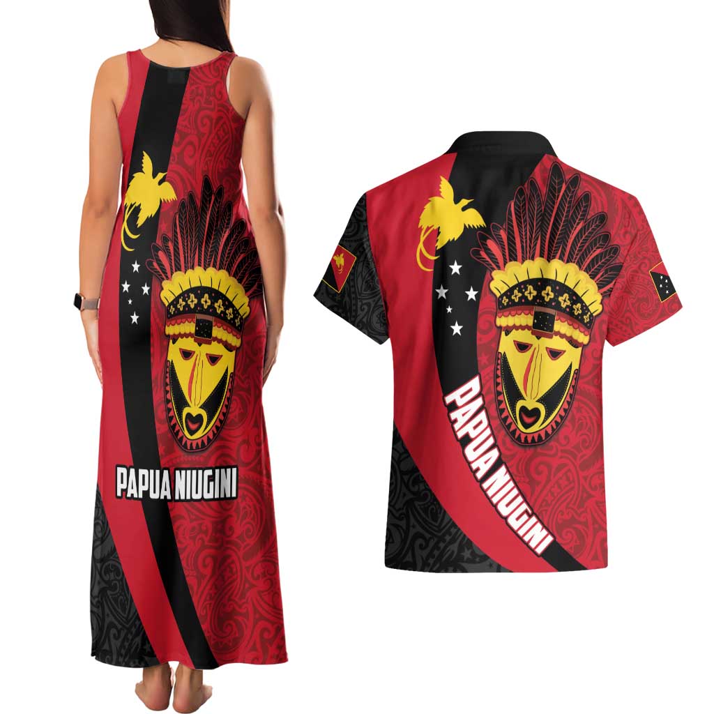 Papua New Guinea Mask Festival Couples Matching Tank Maxi Dress and Hawaiian Shirt Papua Niugini Tribe Mask Melanesian Pattern LT03 - Polynesian Pride