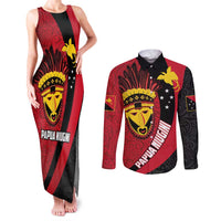 Papua New Guinea Mask Festival Couples Matching Tank Maxi Dress and Long Sleeve Button Shirt Papua Niugini Tribe Mask Melanesian Pattern LT03 Red - Polynesian Pride