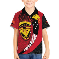 Papua New Guinea Mask Festival Family Matching Long Sleeve Bodycon Dress and Hawaiian Shirt Papua Niugini Tribe Mask Melanesian Pattern LT03 Son's Shirt Red - Polynesian Pride