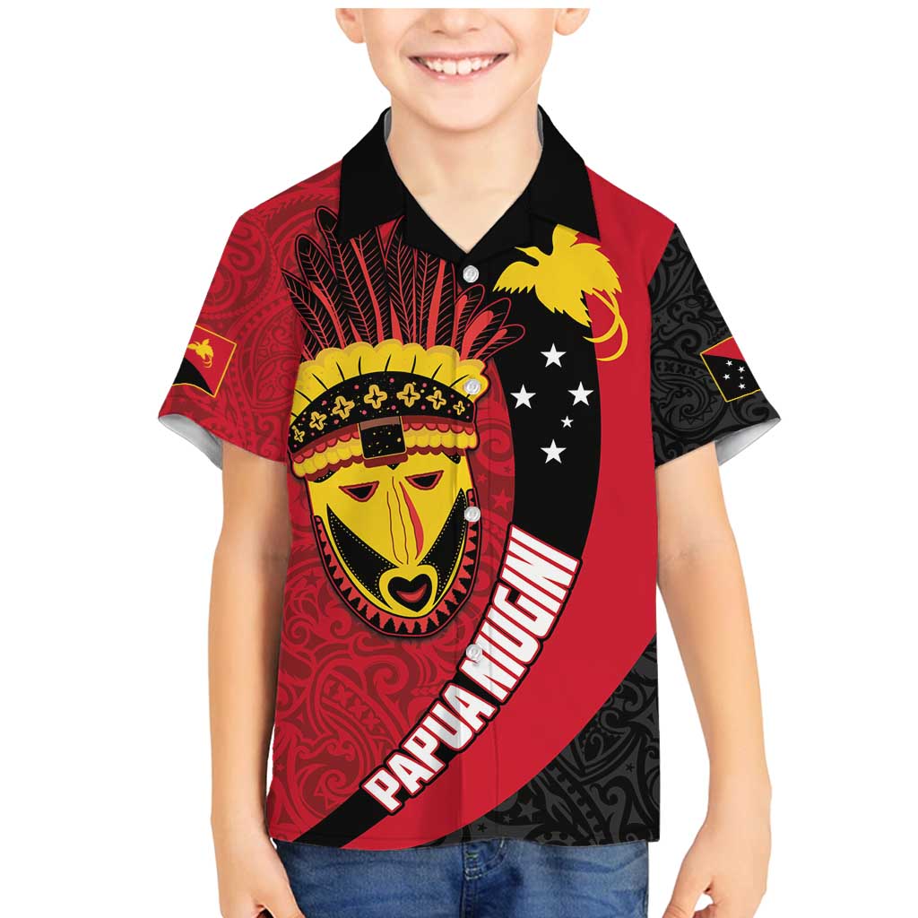 Papua New Guinea Mask Festival Family Matching Mermaid Dress and Hawaiian Shirt Papua Niugini Tribe Mask Melanesian Pattern LT03 Son's Shirt Red - Polynesian Pride