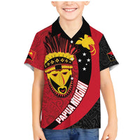 Papua New Guinea Mask Festival Family Matching Mermaid Dress and Hawaiian Shirt Papua Niugini Tribe Mask Melanesian Pattern LT03 Son's Shirt Red - Polynesian Pride