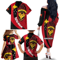 Papua New Guinea Mask Festival Family Matching Off The Shoulder Long Sleeve Dress and Hawaiian Shirt Papua Niugini Tribe Mask Melanesian Pattern LT03 - Polynesian Pride