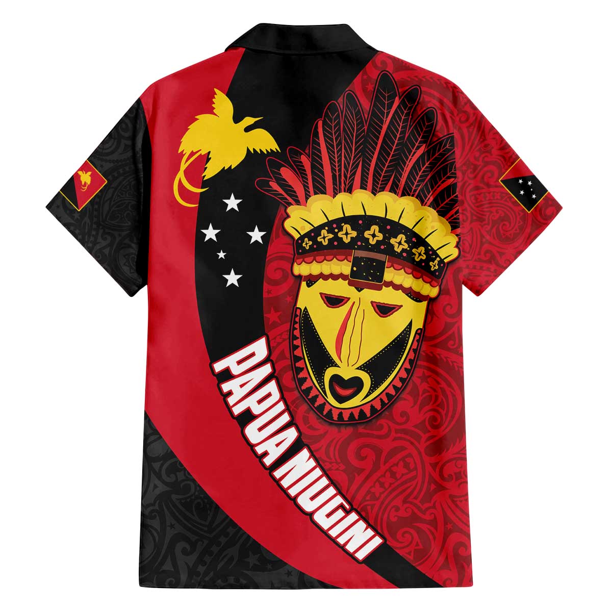 Papua New Guinea Mask Festival Family Matching Off Shoulder Short Dress and Hawaiian Shirt Papua Niugini Tribe Mask Melanesian Pattern LT03 - Polynesian Pride