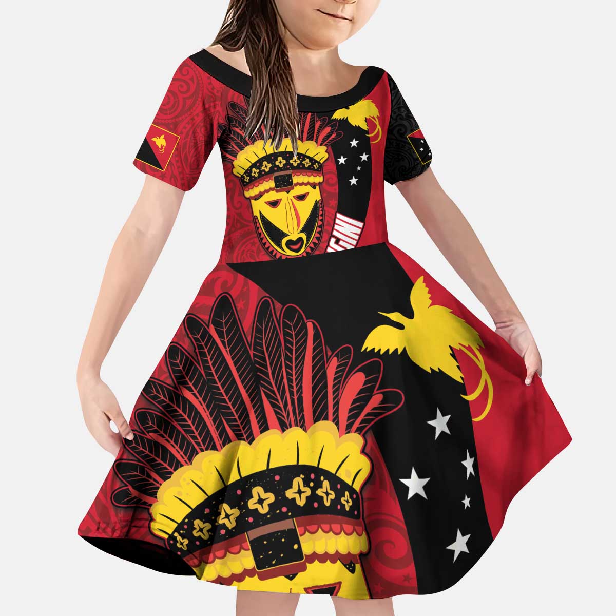 Papua New Guinea Mask Festival Family Matching Puletasi and Hawaiian Shirt Papua Niugini Tribe Mask Melanesian Pattern LT03 Daughter's Dress Red - Polynesian Pride