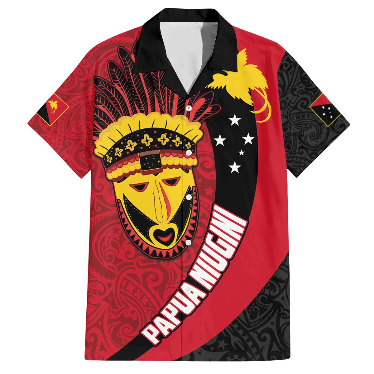Papua New Guinea Mask Festival Family Matching Puletasi and Hawaiian Shirt Papua Niugini Tribe Mask Melanesian Pattern LT03 Dad's Shirt - Short Sleeve Red - Polynesian Pride