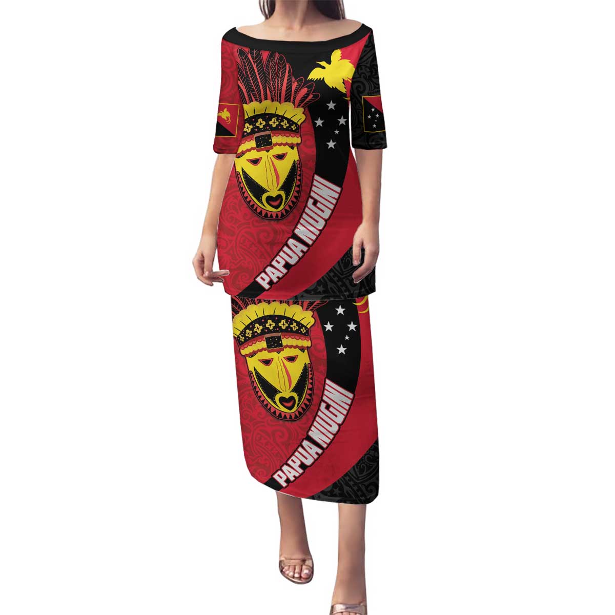 Papua New Guinea Mask Festival Family Matching Puletasi and Hawaiian Shirt Papua Niugini Tribe Mask Melanesian Pattern LT03 Mom's Dress Red - Polynesian Pride