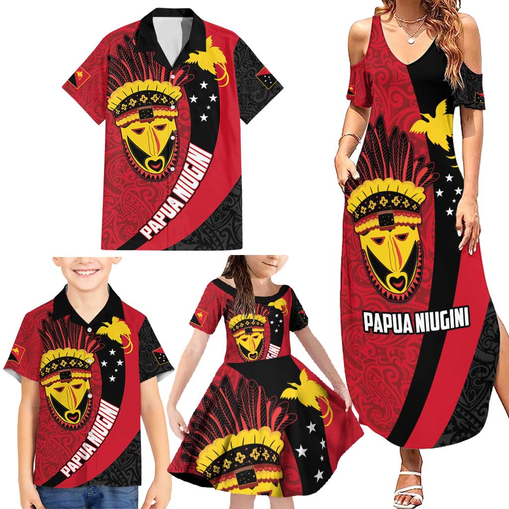 Papua New Guinea Mask Festival Family Matching Summer Maxi Dress and Hawaiian Shirt Papua Niugini Tribe Mask Melanesian Pattern LT03 - Polynesian Pride