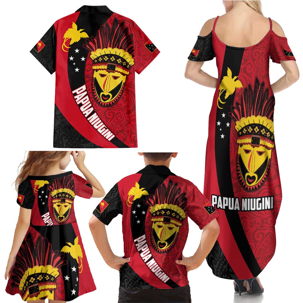 Papua New Guinea Mask Festival Family Matching Summer Maxi Dress and Hawaiian Shirt Papua Niugini Tribe Mask Melanesian Pattern LT03 - Polynesian Pride