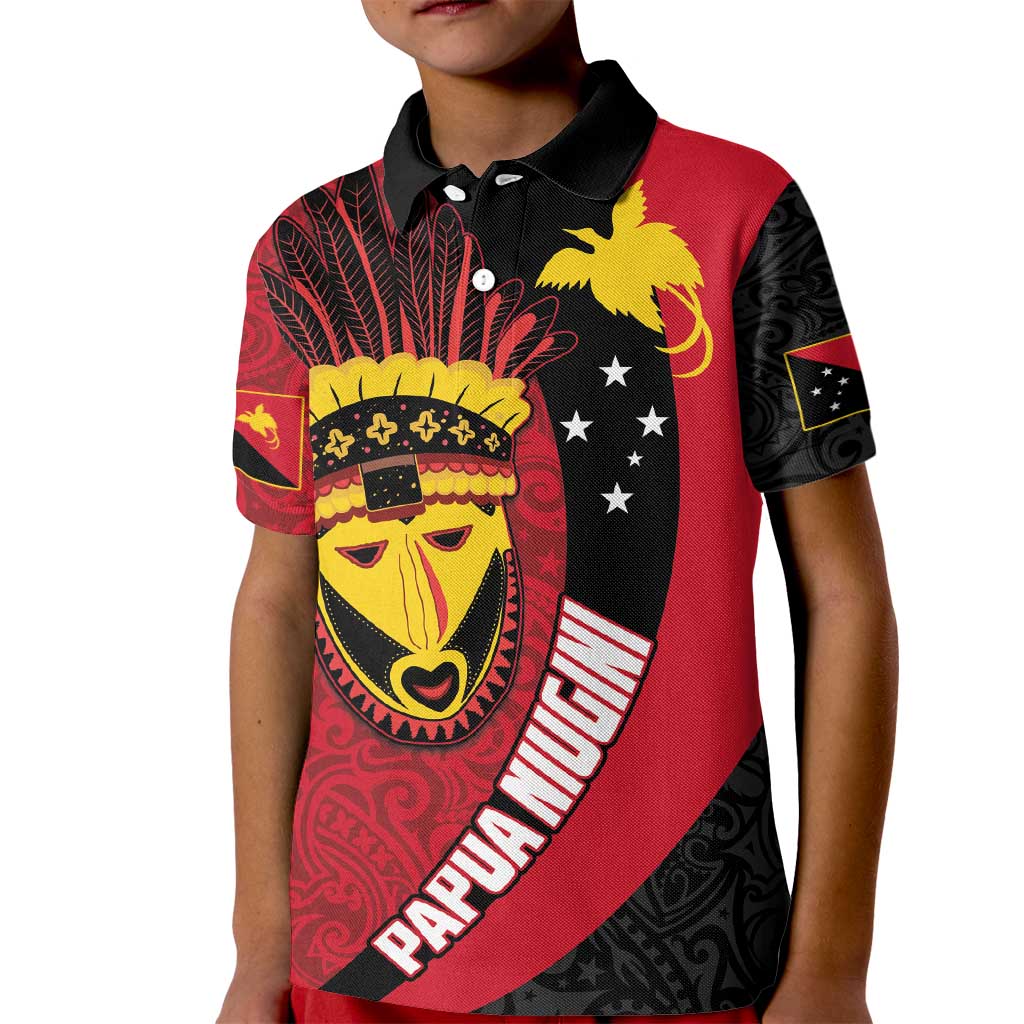 Papua New Guinea Mask Festival Kid Polo Shirt Papua Niugini Tribe Mask Melanesian Pattern LT03 Kid Red - Polynesian Pride