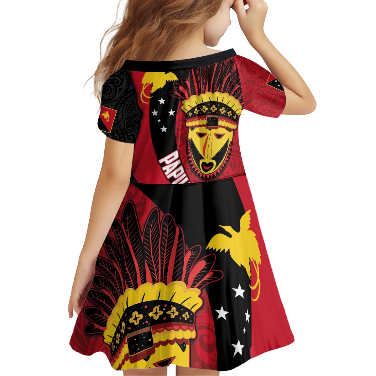 Papua New Guinea Mask Festival Kid Short Sleeve Dress Papua Niugini Tribe Mask Melanesian Pattern LT03 - Polynesian Pride