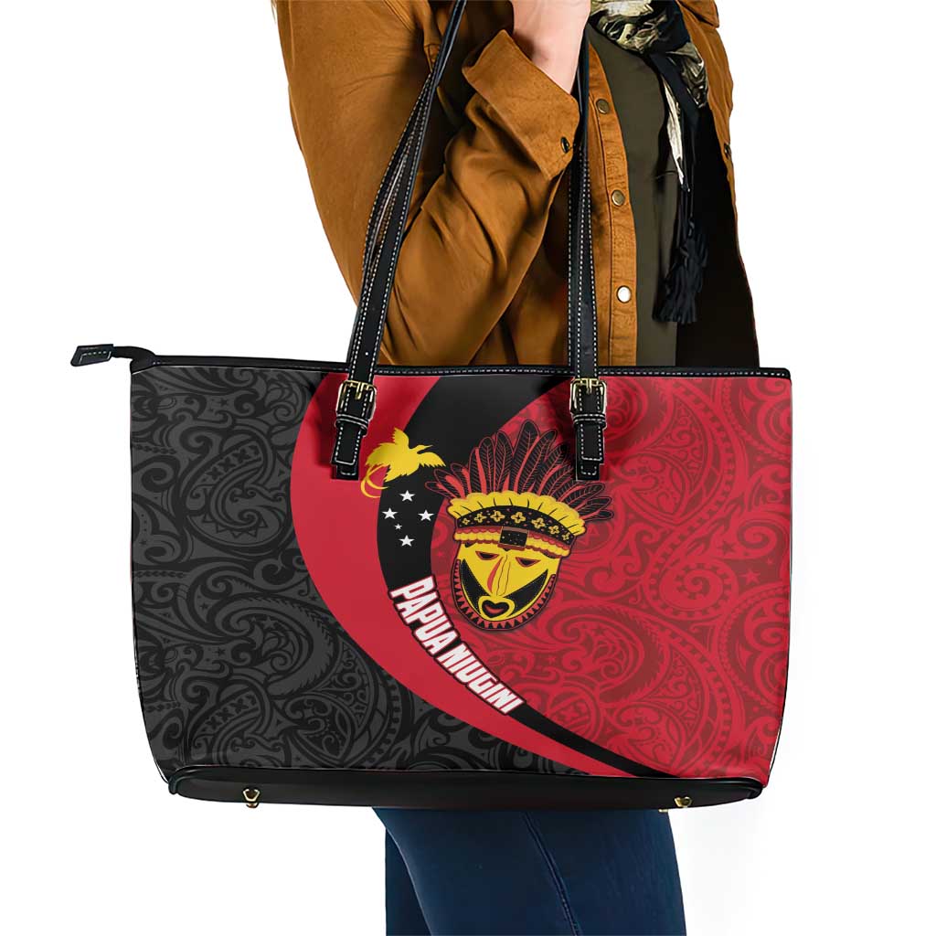 Papua New Guinea Mask Festival Leather Tote Bag Papua Niugini Tribe Mask Melanesian Pattern LT03 - Polynesian Pride