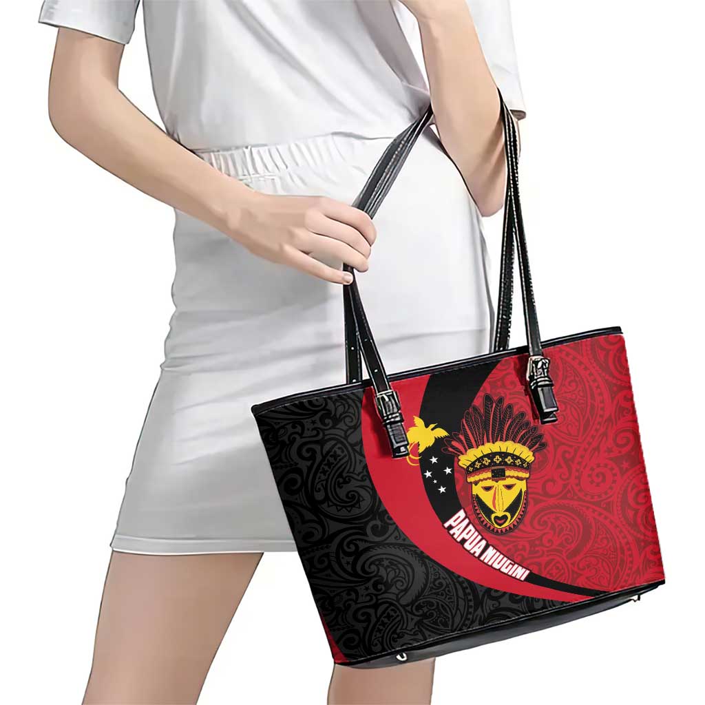 Papua New Guinea Mask Festival Leather Tote Bag Papua Niugini Tribe Mask Melanesian Pattern LT03 - Polynesian Pride