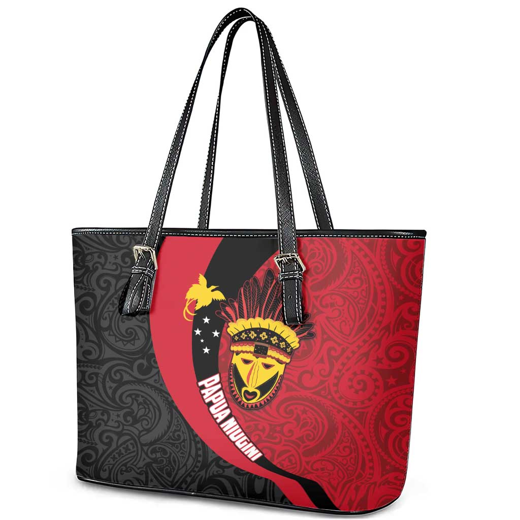 Papua New Guinea Mask Festival Leather Tote Bag Papua Niugini Tribe Mask Melanesian Pattern LT03 - Polynesian Pride