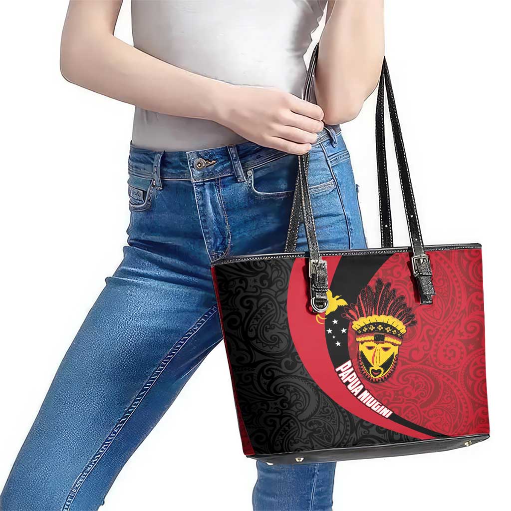 Papua New Guinea Mask Festival Leather Tote Bag Papua Niugini Tribe Mask Melanesian Pattern LT03 - Polynesian Pride