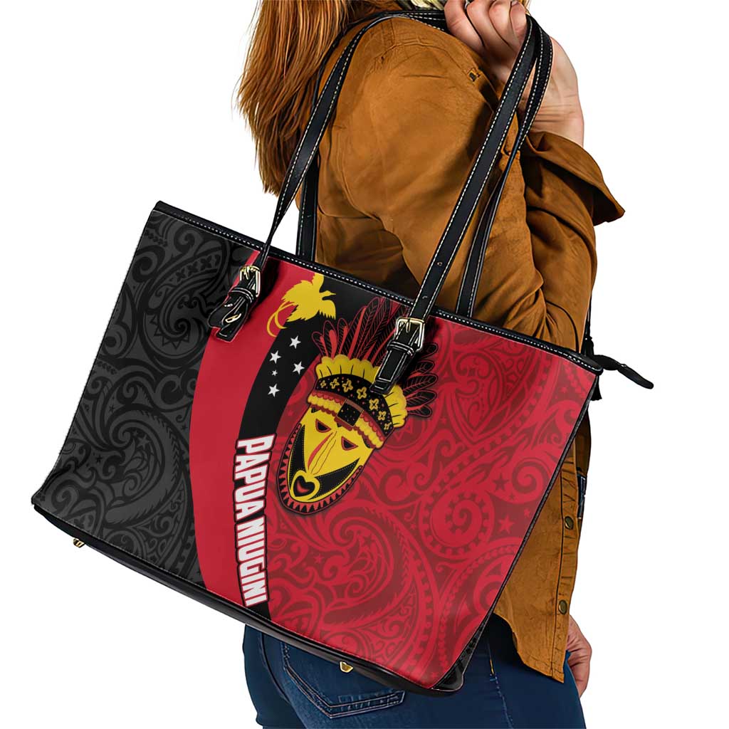 Papua New Guinea Mask Festival Leather Tote Bag Papua Niugini Tribe Mask Melanesian Pattern LT03 - Polynesian Pride