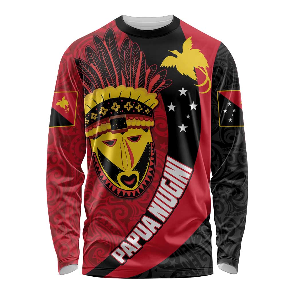 Papua New Guinea Mask Festival Long Sleeve Shirt Papua Niugini Tribe Mask Melanesian Pattern LT03 Unisex Red - Polynesian Pride