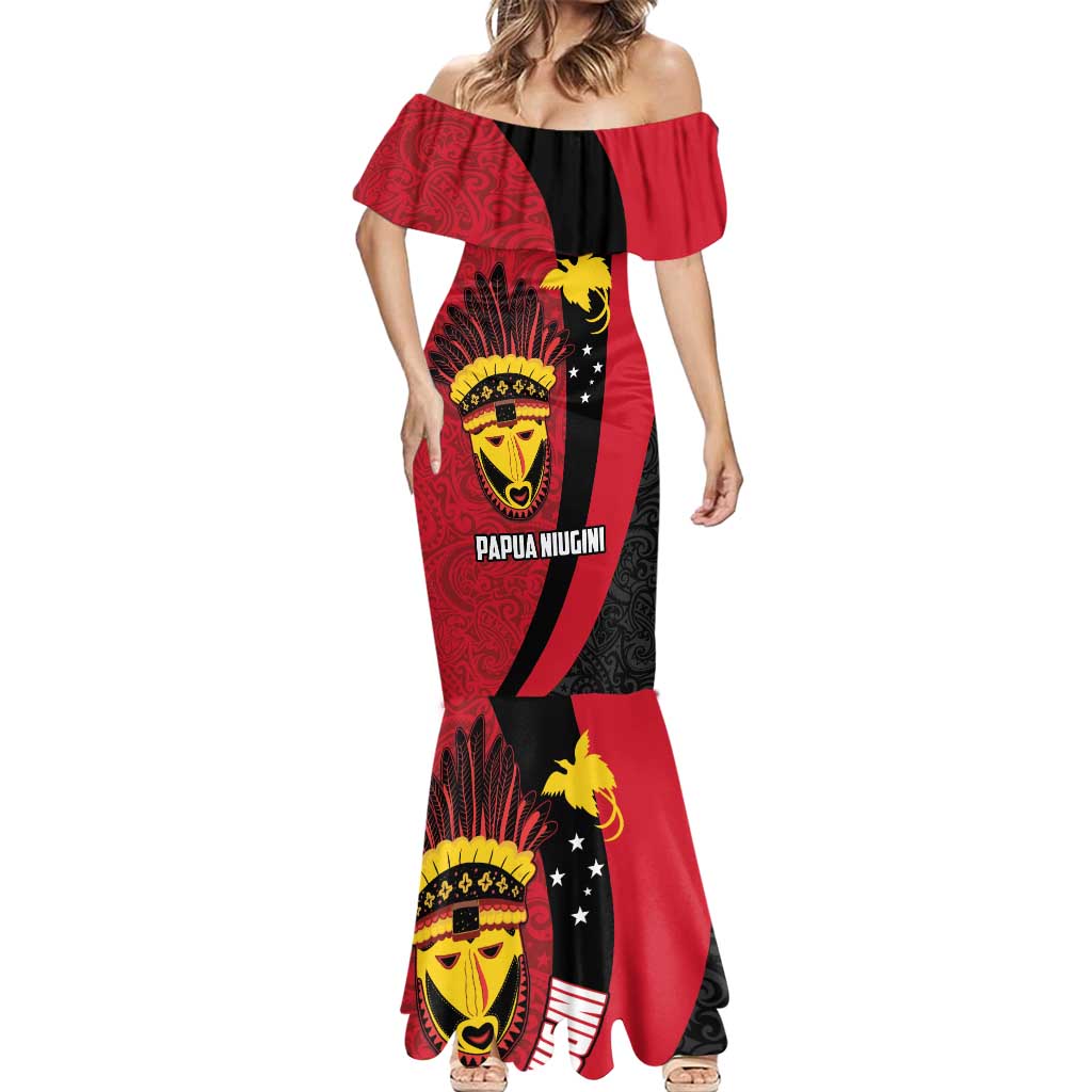 Papua New Guinea Mask Festival Mermaid Dress Papua Niugini Tribe Mask Melanesian Pattern LT03 - Polynesian Pride