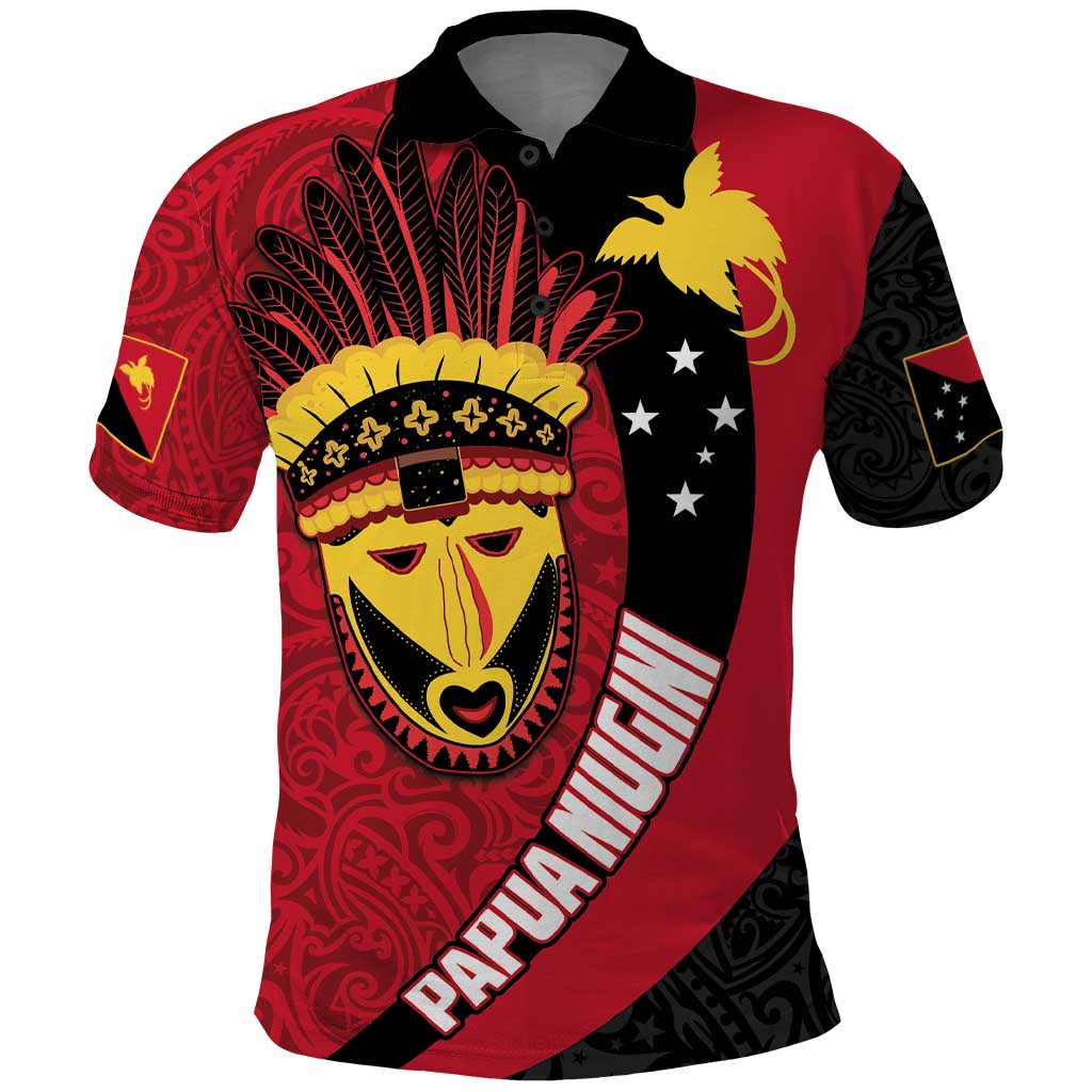 Papua New Guinea Mask Festival Polo Shirt Papua Niugini Tribe Mask Melanesian Pattern LT03 Red - Polynesian Pride