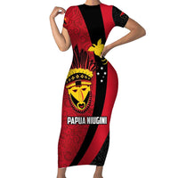 Papua New Guinea Mask Festival Short Sleeve Bodycon Dress Papua Niugini Tribe Mask Melanesian Pattern LT03 Long Dress Red - Polynesian Pride