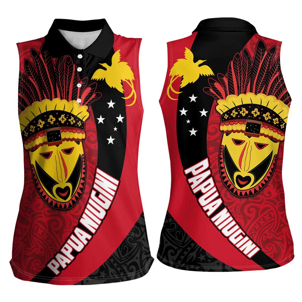 Papua New Guinea Mask Festival Women Sleeveless Polo Shirt Papua Niugini Tribe Mask Melanesian Pattern LT03 - Polynesian Pride
