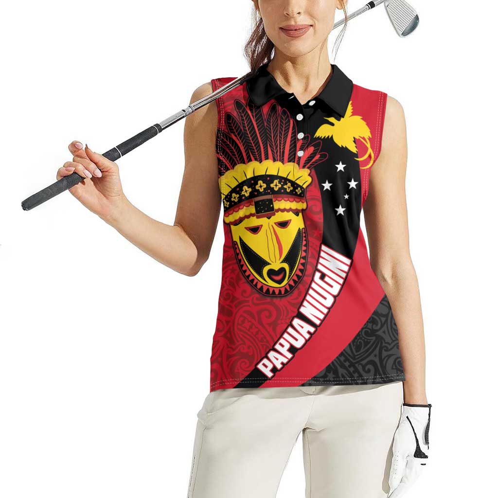 Papua New Guinea Mask Festival Women Sleeveless Polo Shirt Papua Niugini Tribe Mask Melanesian Pattern LT03 - Polynesian Pride