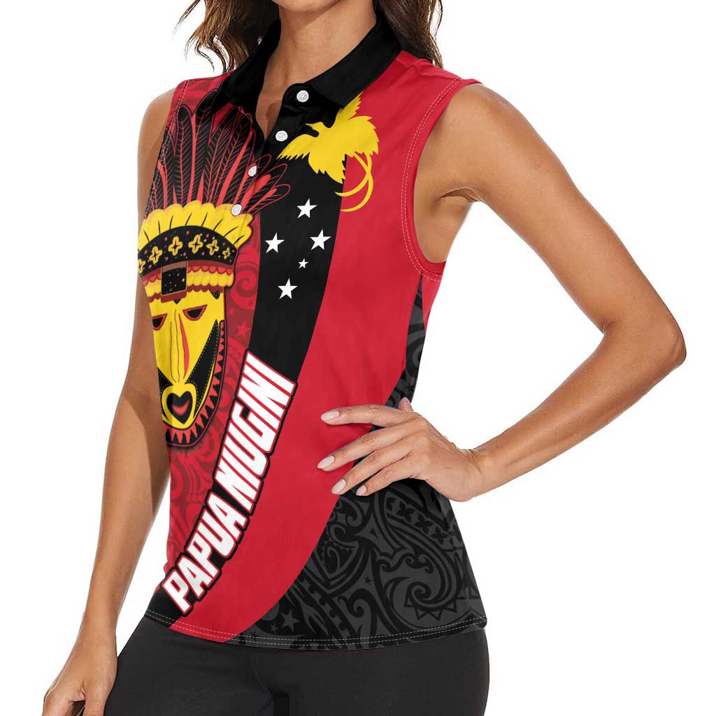 Papua New Guinea Mask Festival Women Sleeveless Polo Shirt Papua Niugini Tribe Mask Melanesian Pattern LT03 - Polynesian Pride