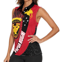 Papua New Guinea Mask Festival Women Sleeveless Polo Shirt Papua Niugini Tribe Mask Melanesian Pattern LT03 - Polynesian Pride