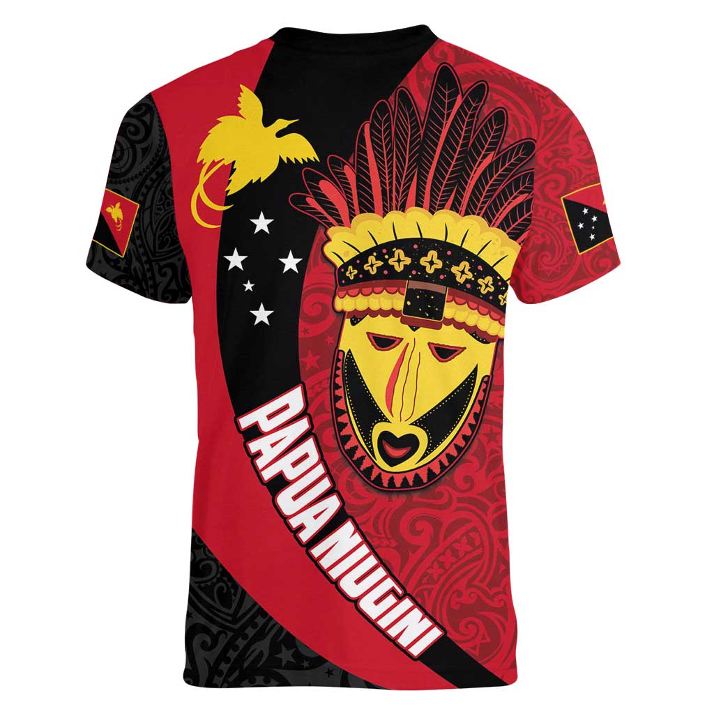 Papua New Guinea Mask Festival Women V-Neck T-Shirt Papua Niugini Tribe Mask Melanesian Pattern LT03 - Polynesian Pride