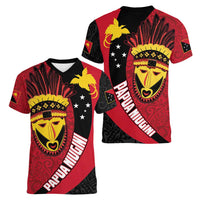 Papua New Guinea Mask Festival Women V-Neck T-Shirt Papua Niugini Tribe Mask Melanesian Pattern LT03 - Polynesian Pride