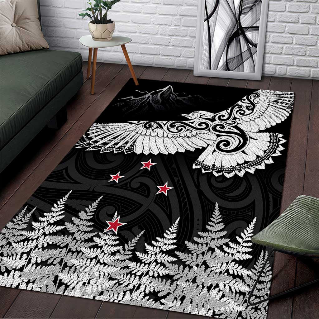 New Zealand Kea Bird Area Rug Maori Tattoo and Silver Fern Black Color LT03 Black - Polynesian Pride