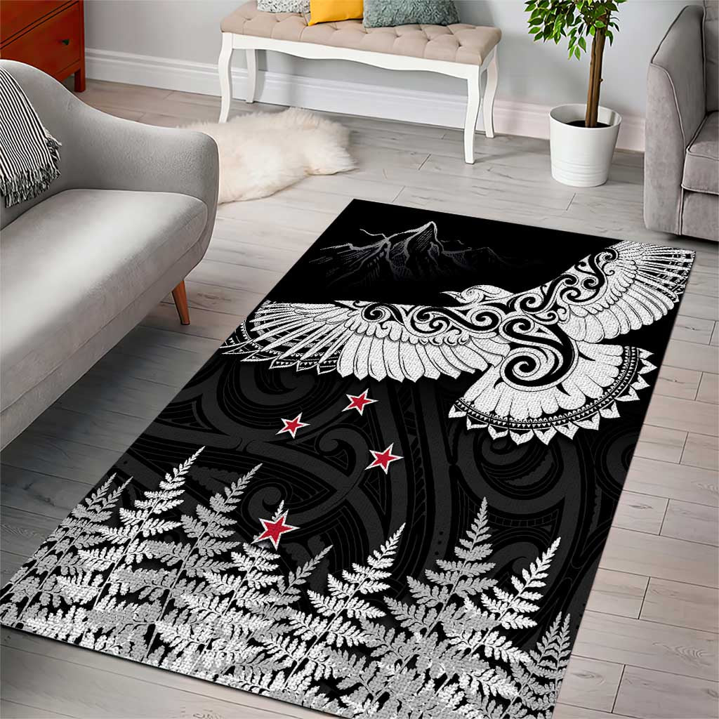 New Zealand Kea Bird Area Rug Maori Tattoo and Silver Fern Black Color LT03 - Polynesian Pride
