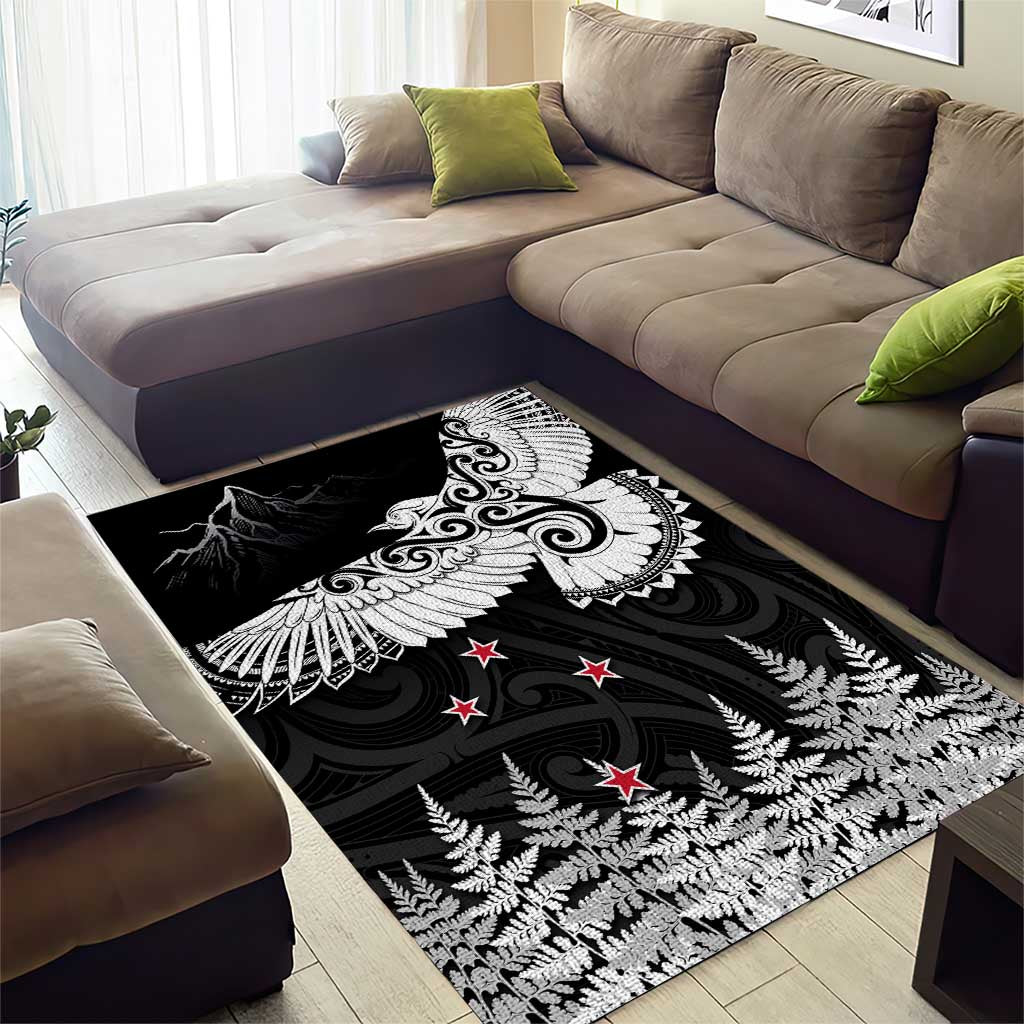 New Zealand Kea Bird Area Rug Maori Tattoo and Silver Fern Black Color LT03 - Polynesian Pride