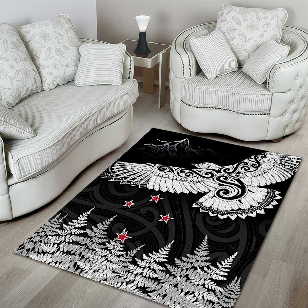 New Zealand Kea Bird Area Rug Maori Tattoo and Silver Fern Black Color LT03 - Polynesian Pride