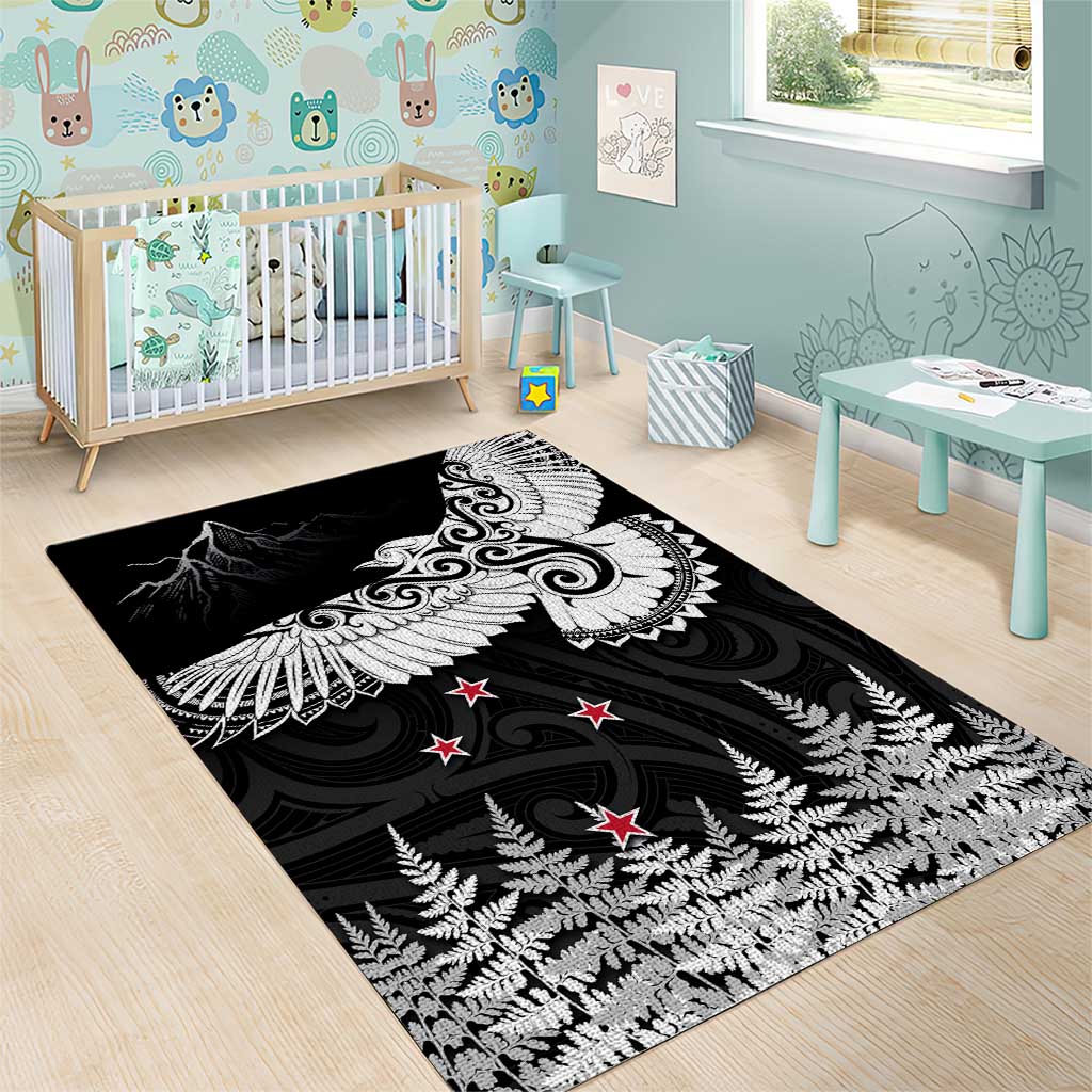 New Zealand Kea Bird Area Rug Maori Tattoo and Silver Fern Black Color LT03 - Polynesian Pride