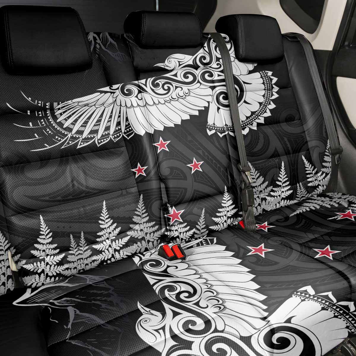 New Zealand Kea Bird Back Car Seat Cover Maori Tattoo and Silver Fern Black Color LT03 - Polynesian Pride