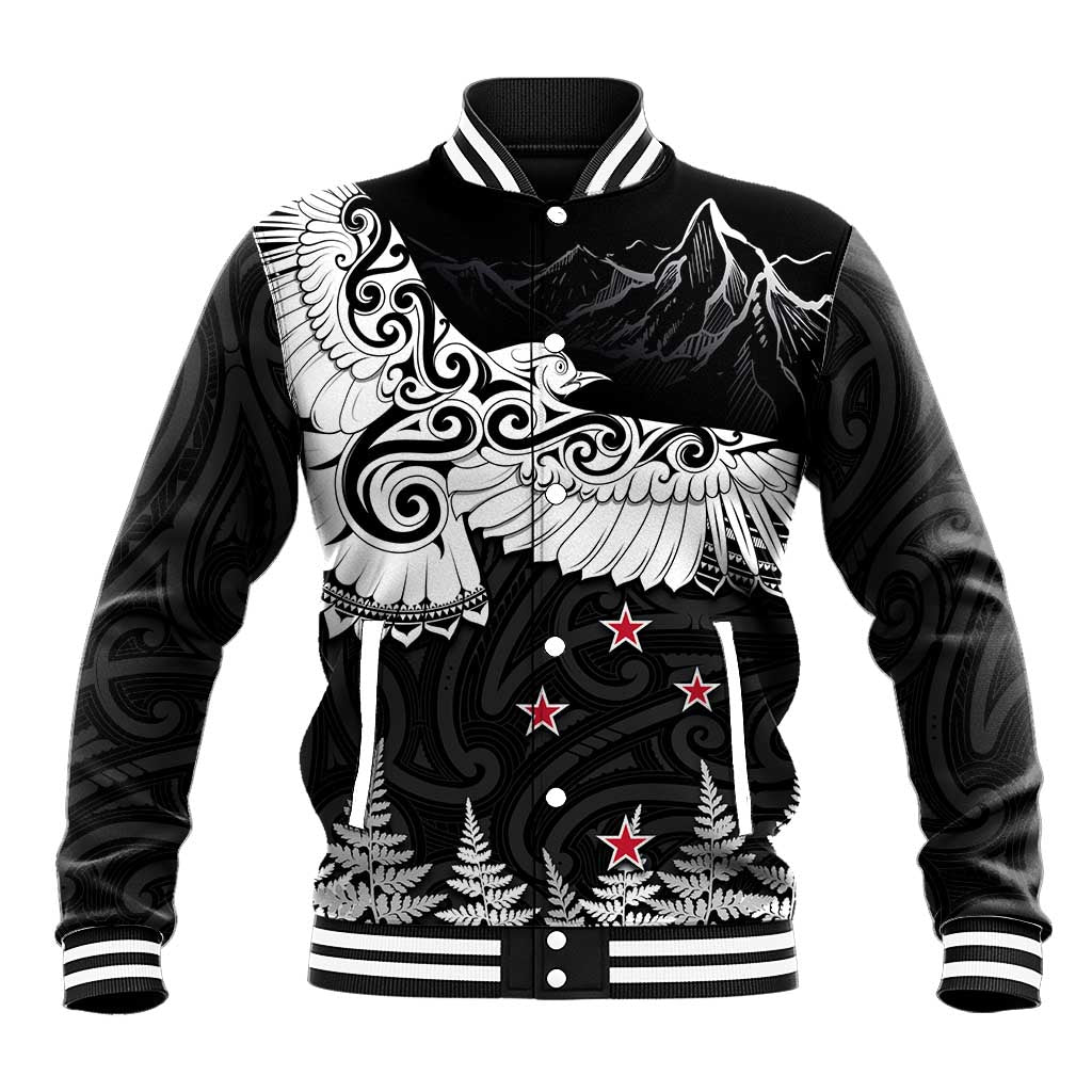 New Zealand Kea Bird Baseball Jacket Maori Tattoo and Silver Fern Black Color LT03 Unisex Black - Polynesian Pride