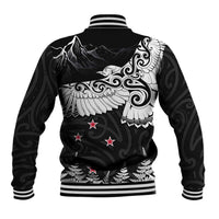 New Zealand Kea Bird Baseball Jacket Maori Tattoo and Silver Fern Black Color LT03 - Polynesian Pride
