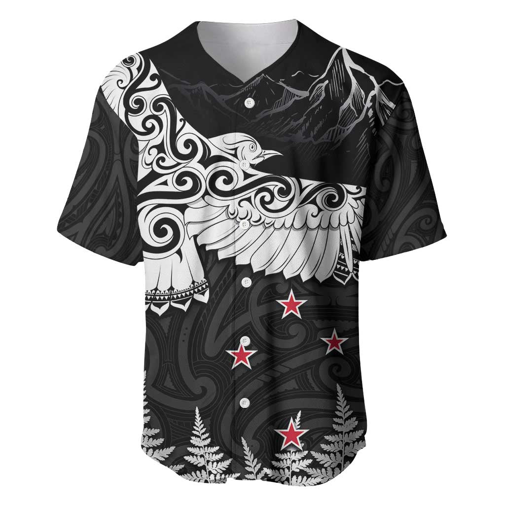 New Zealand Kea Bird Baseball Jersey Maori Tattoo and Silver Fern Black Color LT03 Black - Polynesian Pride