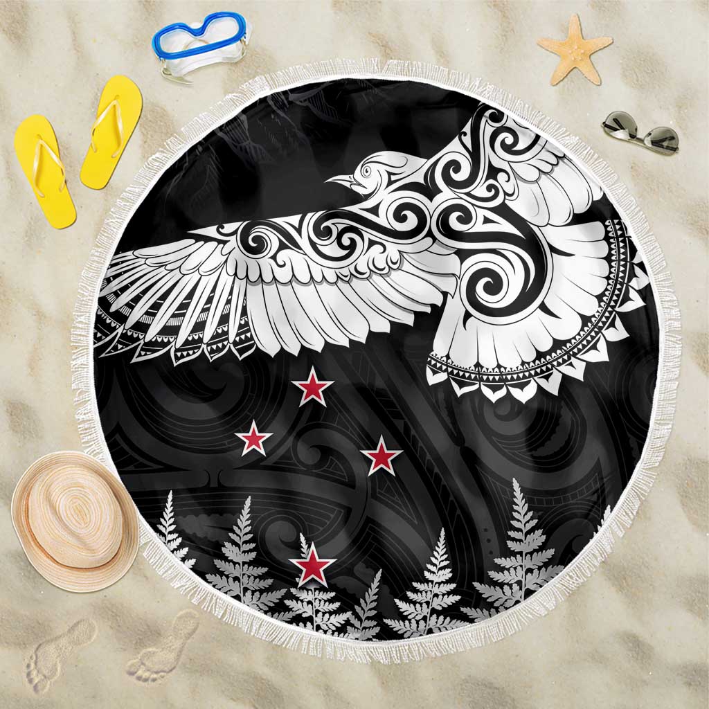 New Zealand Kea Bird Beach Blanket Maori Tattoo and Silver Fern Black Color LT03 One Size 150cm Black - Polynesian Pride