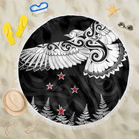 New Zealand Kea Bird Beach Blanket Maori Tattoo and Silver Fern Black Color LT03 One Size 150cm Black - Polynesian Pride