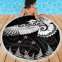 New Zealand Kea Bird Beach Blanket Maori Tattoo and Silver Fern Black Color LT03 - Polynesian Pride