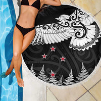 New Zealand Kea Bird Beach Blanket Maori Tattoo and Silver Fern Black Color LT03 - Polynesian Pride