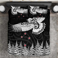 New Zealand Kea Bird Bedding Set Maori Tattoo and Silver Fern Black Color LT03 Black - Polynesian Pride