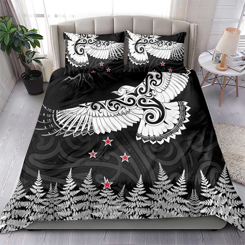 New Zealand Kea Bird Bedding Set Maori Tattoo and Silver Fern Black Color LT03 - Polynesian Pride