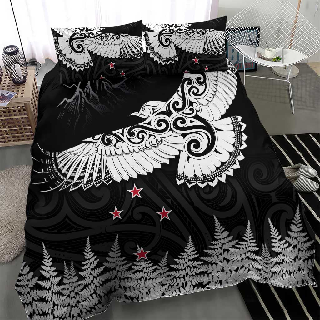 New Zealand Kea Bird Bedding Set Maori Tattoo and Silver Fern Black Color LT03 - Polynesian Pride