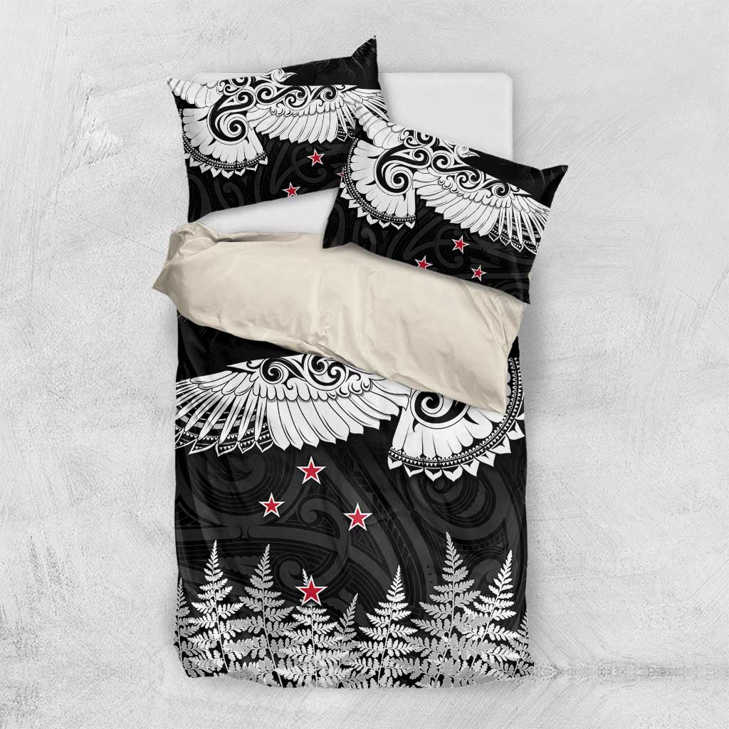 New Zealand Kea Bird Bedding Set Maori Tattoo and Silver Fern Black Color LT03 US Twin 172cm x 218cm Black - Polynesian Pride