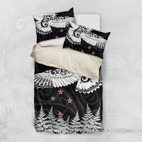 New Zealand Kea Bird Bedding Set Maori Tattoo and Silver Fern Black Color LT03 US Twin 172cm x 218cm Black - Polynesian Pride