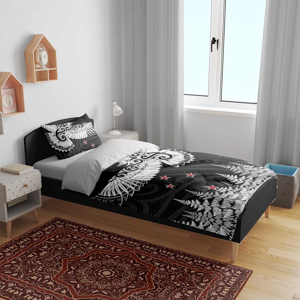 New Zealand Kea Bird Bedding Set Maori Tattoo and Silver Fern Black Color LT03 - Polynesian Pride