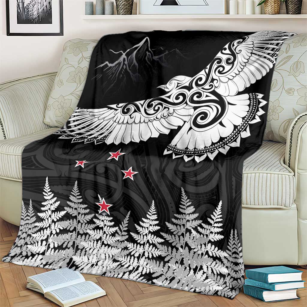 New Zealand Kea Bird Blanket Maori Tattoo and Silver Fern Black Color LT03 - Polynesian Pride