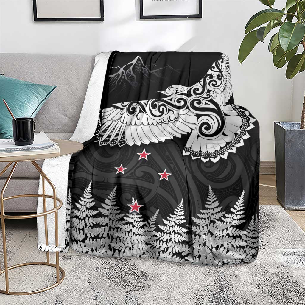 New Zealand Kea Bird Blanket Maori Tattoo and Silver Fern Black Color LT03 - Polynesian Pride